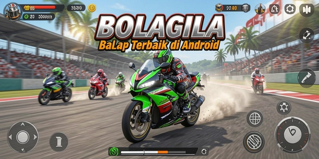 Screenshot gameplay BOLAGILA dengan balapan motor yang seru dan menegangkan.