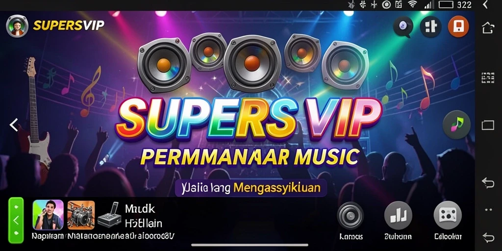 Tampilan gameplay SUPERSVIP menampilkan interaksi musik yang dinamis.